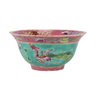 China RZFA28 Sustainable 4.5inch Family Rose Phoenix Design Green Wide Porcelain Bowl for sale