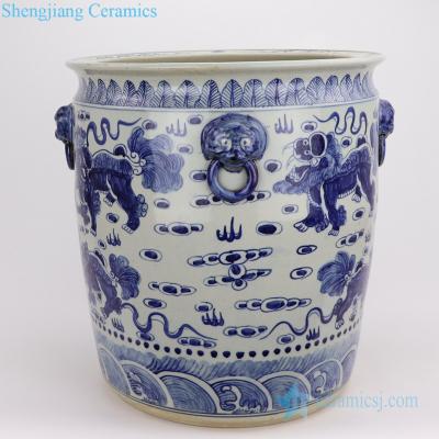 China RZFH02-D Chinese style ceramic hand craft pattern lion fish pond blue and white for sale