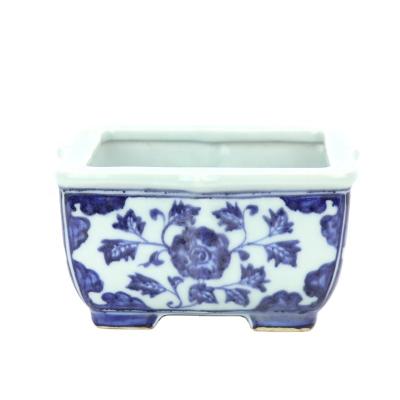 China Chinese Style Flower Pot RZHL39 Traditional Design Square Ceramic Flower Pot Blue And White for sale