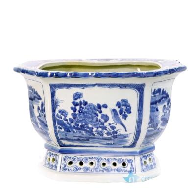 China RYLU167 Chinese style hand drawing blue and white polygonal flower pot for sale