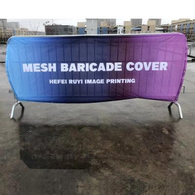 China Outdoor Advertising Display Polyester Mesh Banner Single Side Crowd Control Barrier Bracket Full Color Printed Jacket Cover for sale