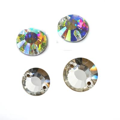 China Round shape glass button washable flat back top cut k9 high quality crystal two holes sew on buttons for stylish shoes handbag for sale