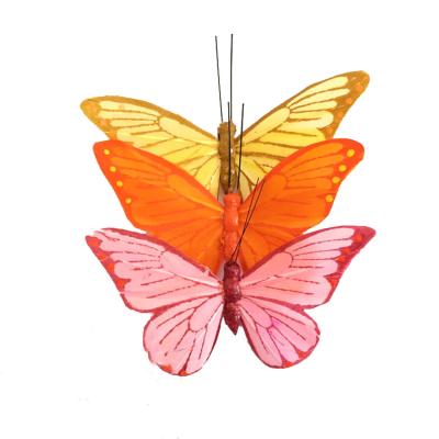 China Feather Brightly Colored Real Feather Butterfly For Holiday Decorations for sale