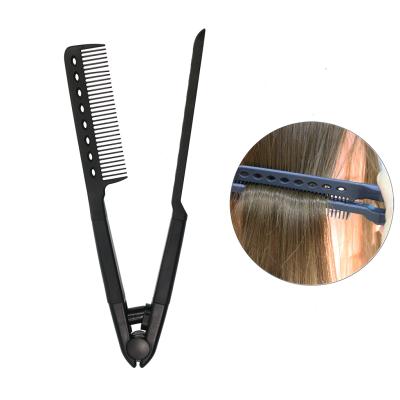 China Premium Professional Quality Barber Shop Use Wave Hair Anti-Tangle Hair Straightener Curved Hollow Pin Tail Folding Comb for sale