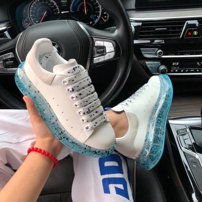 China CUSHIONING Custom AlexandarMcqueens blue spotted smooth cowhide leather laser senaker transparent soft unique shoes for sale