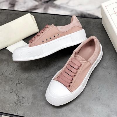 China CUSHIONING Rreplica Brand Alexandee Shoes Thick Bottom Lace Up Low Top White Canvas Women Casual Flat Sneaker Shoes for sale