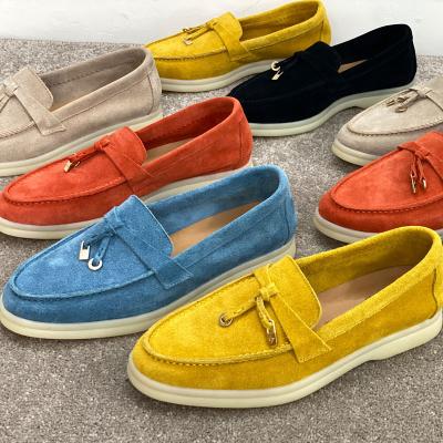 China New Leisure Trend Fashion Travel Cashmere Four Seasons Soft Leather Loropiana Flat Shoes for sale