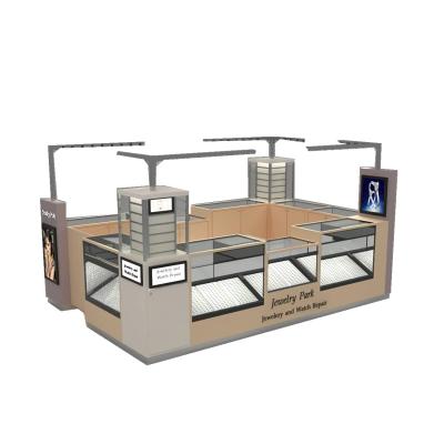 China Customized Modern Attractive Gold Jewelry Shop Interior Design Silver Jewelry Display Kiosk For Shopping Mall for sale