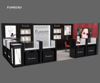 China Shopping mall or retail store with glass shelves luxury spray booth supermarket jewelry display kiosk with drawer for sale