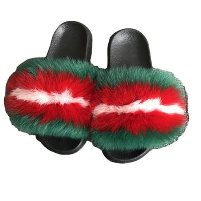 China Fashion Trend Fashionable High Quality Fur Slides Real Fox Fur Slides Women Shoes Slippers Luxury Scandals for sale