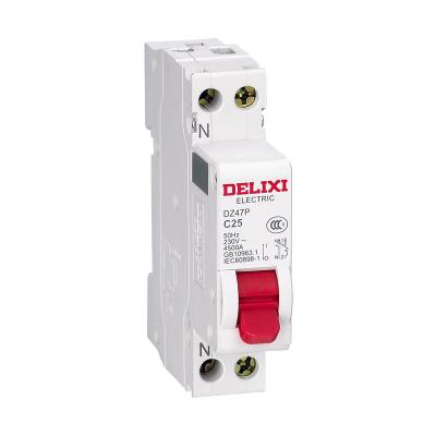 China delixi mcb miniature circuit breaker DZ47P 1P+N 6A~40A 4.5KA 4.5KA for sale