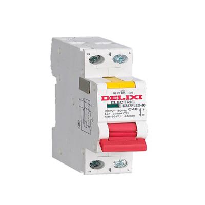 China Delixi Brand DZ47PLES-40 GB16917.1 IEC61009-1 1P+N 40A 230V RCCB RCBO Electrical Standard Circuit Breaker DZ47PLES-40 for sale