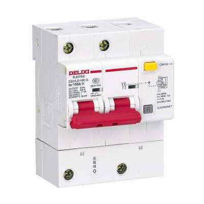 China Delixi Brand DZ47LE-125 RCCB Electrical Residual Circuit Breaker 63-125A 10KA Price DZ47LE-125 for sale