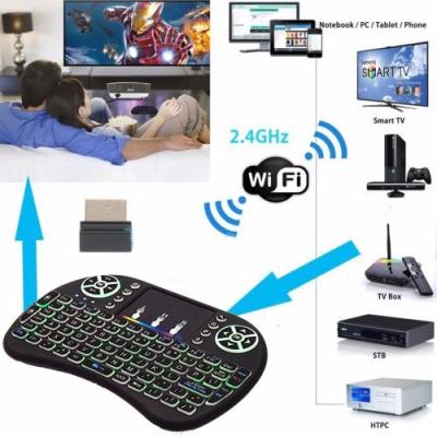 China Radio 7 i8 Mini Wireless Keyboard 2.4ghz Color Backlit 3 Color English-Russian Air Mouse with Touchpad Android TV Remote Control Box for sale