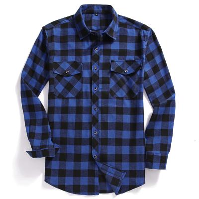 China Chest Two Pocket Design Fashion Print-Button Long Sleeve Shirts Anti-pilling Men Casual Plaid Flannel for sale