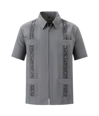 China Guayabera Short Cuban Shirt Camp Men's Anti-Pilling Sleeve Beach Hippie Button Down Shirts for sale