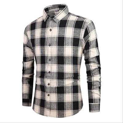 China New Anti-pilling Plaid Shirt Square Collar Shirt Men's Long Sleeve Casual Shirt for sale