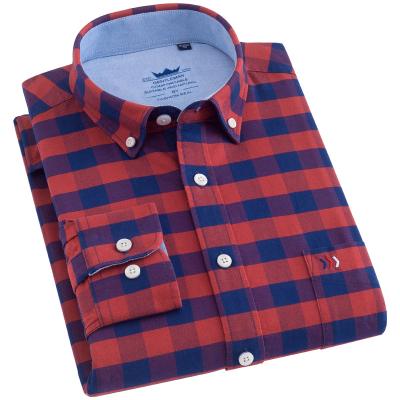 China 100% Oxford Anti-pilling Cotton High Quality Men's Long Sleeve Plaid Casual Shirt Men's Dress Shirt for sale