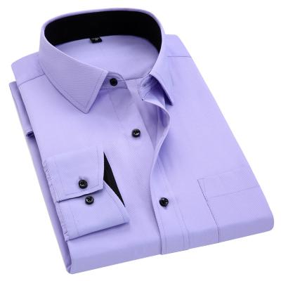 China Anti-pilling Long Fit Style Solid Color Business Casual Dress Men's Slim Sleeved Shirt for sale