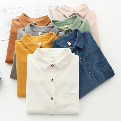 China Anti-pilling Lady Casual Loose Elegant Corduroy Women Solid Color Blouses Shirt for sale