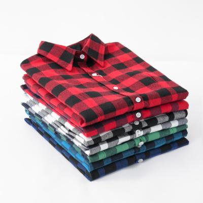 China Excellent Quality Plaid Flannel Blouses Women Casual Anti-Pilling Shirt for sale