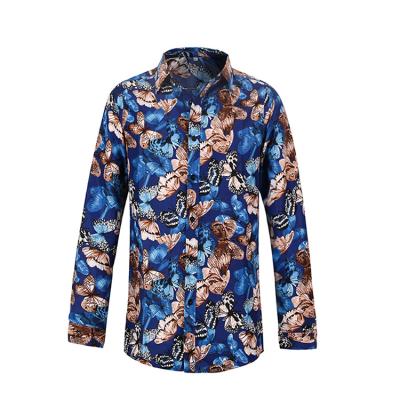 China Anti Pilling Men Sleeve Long Flower Printing Casual Hawaiian Shirts for sale