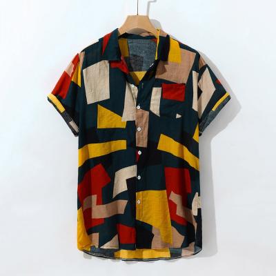 China Casual Men's Anti-Pilling Summer Beach Geometric Print Hawaiian Shirt for sale