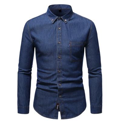 China High quality anti-pilling men's fashion denim shirt cotton full sleeve 100% Jean Shirt For Men Blue /Navy color for sale