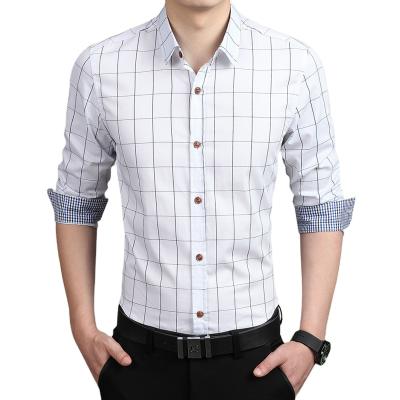 China Anti-pilling Men's Slim Plaid Plus Size Cotton Korean Casual Career Version Long Sleeve Formal Shirts for sale