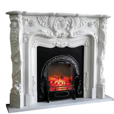 China Hot Sale Indoor Customized White Marble Fireplace Surround Fireplace Mantel for sale