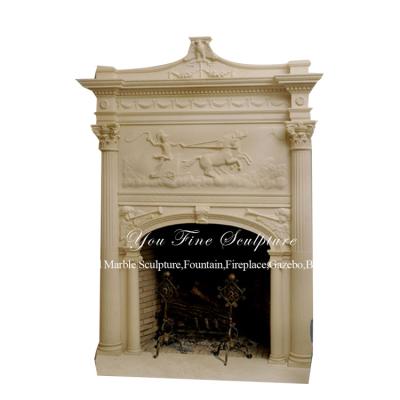 China EUROPEAN White Marble 2 Layer Fireplace Surround , Large Overmantel Double Layer Fireplace Mantel for sale