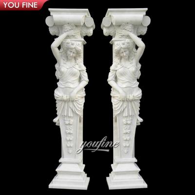 China Large Vivid Outdoor Decoration Stone White Lady Statue Marble Column Carve For Villa for sale