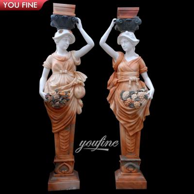 China Large Solid Outdoor Decoration Hand Carved White Lady Statue Marble Column Sculpt For Villa for sale