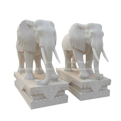 China Hot Sale Natural Large Life Size White Marble Animal Garden Elephant Statues for sale