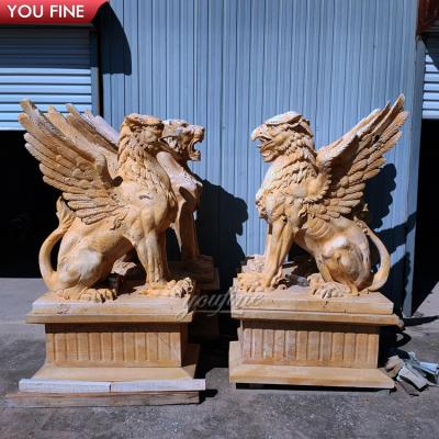 China EUROPEAN Factory Stone Statue Marble Flying Gryphon Animal Decorative Sculpture for sale