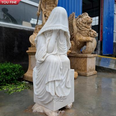 China Tranditional Natural Stone Hand Carved Sculpture Marble Woman Female Sitting Face Statues for sale