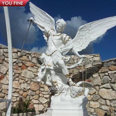 China Custom Vivid Angel Sculpture Marble Saint Michael Decorative Sculpture for sale