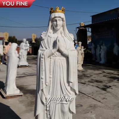 China EUROPEAN Life Size Natural White Marble Virgin Mary Statue With Crown for sale