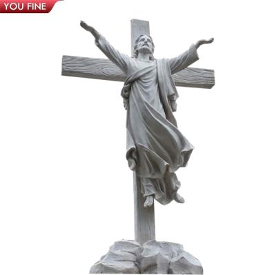 China Vivid Life Size Church White Marble Sculpture Of Jesus Resurrection Cross Marble Sculpture Christ for sale