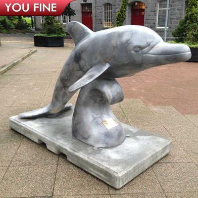 China CLASSIC Outdoor Garden Decorated Gray Marble Dolphin Statue On Sale for sale