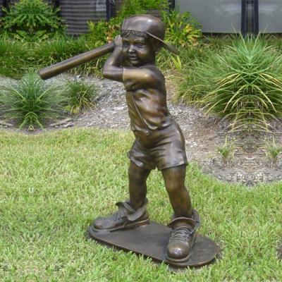 China Europe Wearing Dad's Shoes Metal Garden Boy Playing Baseball Bronze Statue for sale