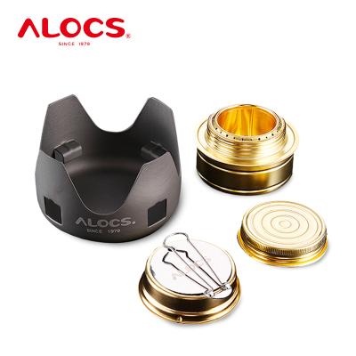 China Alocs CS-B02 Heavy Duty Brass Alcohol Stove Easily Cleaned With Aluminum Alloy Stand Lid For Portable Camping for sale