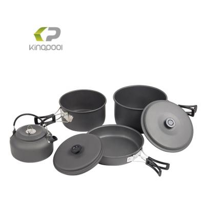 China 4pcs Hard Anodized Aluminum Hard Anodized Aluminum Camping Picnic Raising Outdoor Cookware Set for sale