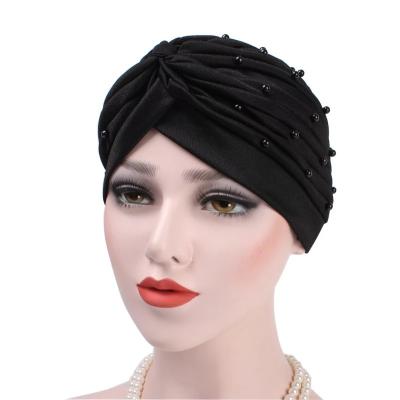 China Muslim Islamic Inner Pearl Baotou Image Fashion Turban Hat Solid Color Hijab Hats Women Headerap Hijabs for sale