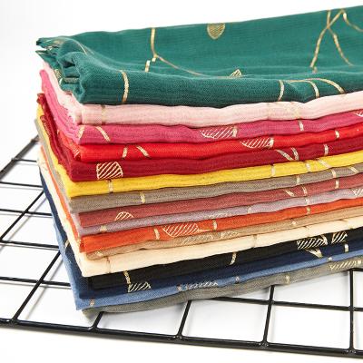 China Cotton Fabric Cotton Hijab Scarves Soft Long Shawl Tan Leaves For Muslim Women Hijab for sale