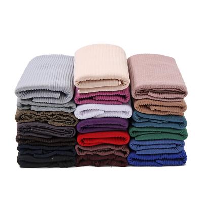 China Fashion Super Thick Women Muslim Scarves Solid Color 100% Polyester Elastic Knitting Hijab for sale