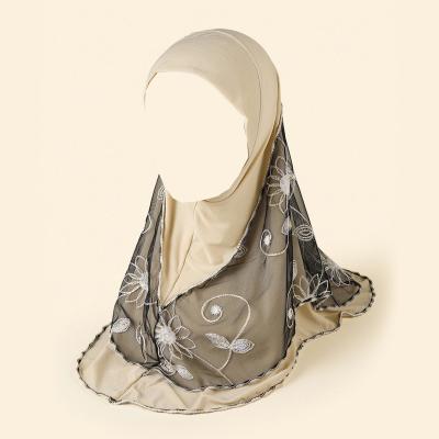 China Wholesale Style Polyester Women Muslim Ethnic Hijab Scarf Turban Islamic Ladies Polyester Tudung With Gauze for sale