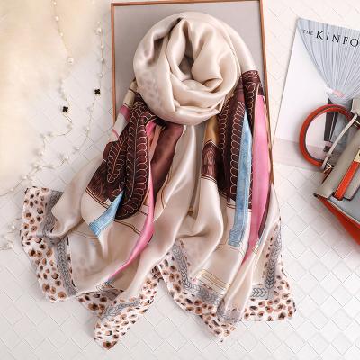 China Elegant/fashion silk scarves summer 180*90 lace leopard scarf Euro-American style silk satin women's sunscreen for sale