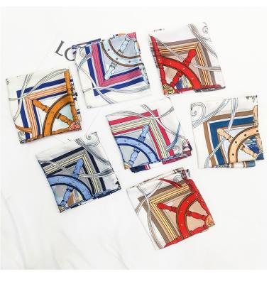 China 2021 elegant newest spring summer fashion neck scarf trolley chain printing silk square scarf for sale