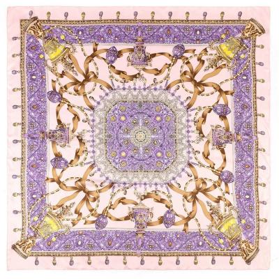 China Elegant National Design Digital Printing Ladies Silk Scarf Muslim Shawl 130*130 Square Scarves for sale